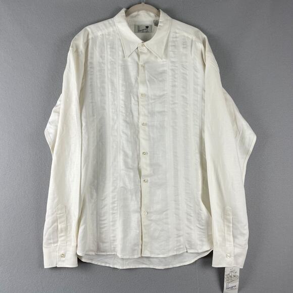 Havana Linen Blend Shirt Mens XXL Ivory Button Up Guayabera Tropical Aloha NEW - Picture 1 of 12